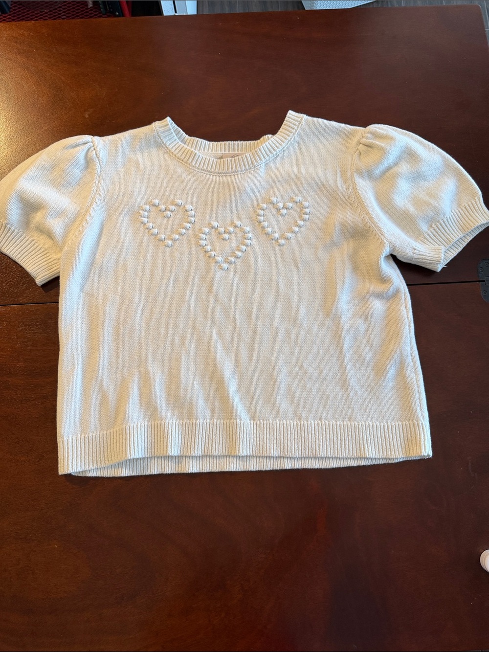 St. John's Bay Cream Short-Sleeve Sweater with 3D Heart design & puff sleeves